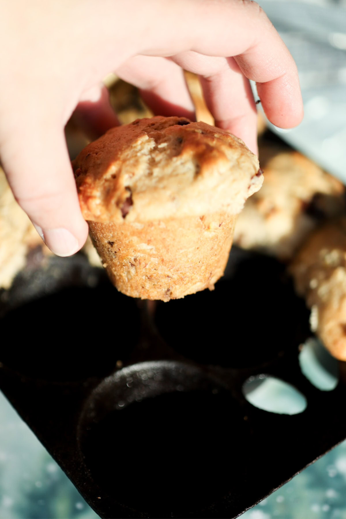a muffin baked in a cast iron pan