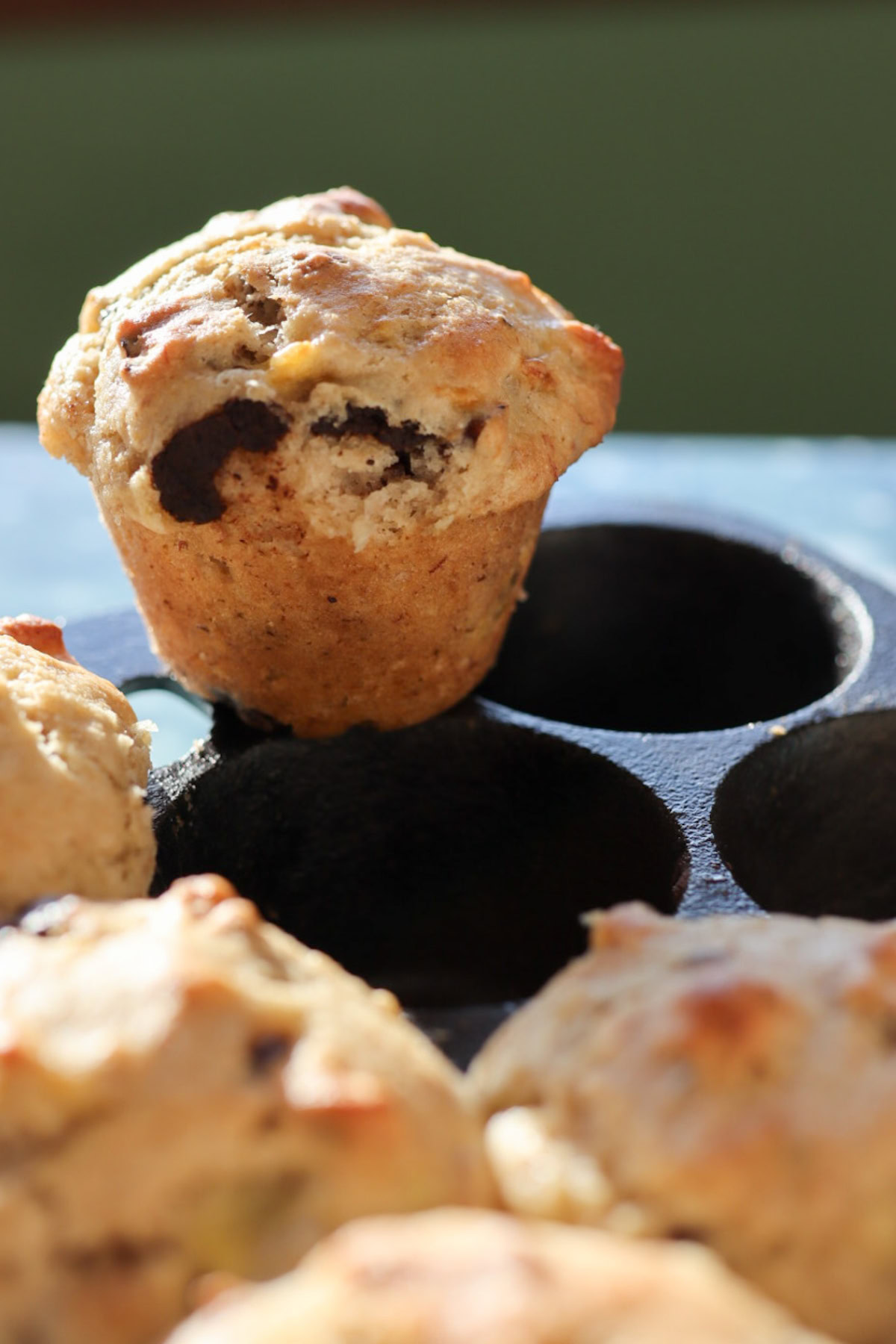 a muffin baked in a cast iron pan