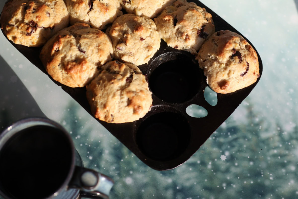 muffins in a cast iron pan